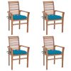 Dining Chairs 4 pcs with Light Blue Cushions Solid Teak Wood