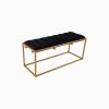 Rectangular Velvet Ottoman with Metal Base; Black and Golden
