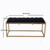 Rectangular Velvet Ottoman with Metal Base; Black and Golden