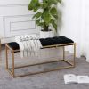 Rectangular Velvet Ottoman with Metal Base; Black and Golden