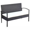 4 Piece Patio Lounge Set with Cushions Poly Rattan Black