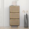 Shoe Cabinet Black 20.5"x9.8"x45.3" Engineered Wood&Natural Rattan