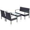 4 Piece Patio Lounge Set with Cushions Poly Rattan Black