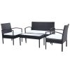 4 Piece Patio Lounge Set with Cushions Poly Rattan Black