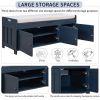 TREXM Storage Bench with 3 Shutter-shaped Doors; Shoe Bench with Removable Cushion and Hidden Storage Space (Antique Navy)