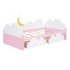 Twin Size Bed with Clouds and Crescent Moon Decor, Platform Bed with 2 Drawers (White+Pink)