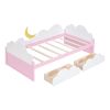 Twin Size Bed with Clouds and Crescent Moon Decor, Platform Bed with 2 Drawers (White+Pink)