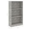 3-Tier Book Cabinet Concrete Gray 23.6"x9.4"x42.9" Engineered Wood