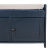 TREXM Storage Bench with 3 Shutter-shaped Doors; Shoe Bench with Removable Cushion and Hidden Storage Space (Antique Navy)
