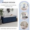 TREXM Storage Bench with 3 Shutter-shaped Doors; Shoe Bench with Removable Cushion and Hidden Storage Space (Antique Navy)