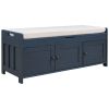 TREXM Storage Bench with 3 Shutter-shaped Doors; Shoe Bench with Removable Cushion and Hidden Storage Space (Antique Navy)