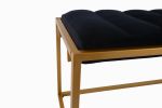 Rectangular Velvet Ottoman with Metal Base; Black and Golden