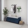 TREXM Storage Bench with 3 Shutter-shaped Doors; Shoe Bench with Removable Cushion and Hidden Storage Space (Antique Navy)