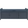TREXM Storage Bench with 3 Shutter-shaped Doors; Shoe Bench with Removable Cushion and Hidden Storage Space (Antique Navy)