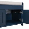 TREXM Storage Bench with 3 Shutter-shaped Doors; Shoe Bench with Removable Cushion and Hidden Storage Space (Antique Navy)