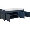 TREXM Storage Bench with 3 Shutter-shaped Doors; Shoe Bench with Removable Cushion and Hidden Storage Space (Antique Navy)