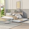 Queen Size Metal Platform Bed Frame with Trundle;  USB Ports and Slat Support ; No Box Spring Needed