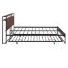 Queen Size Metal Platform Bed Frame with Trundle;  USB Ports and Slat Support ; No Box Spring Needed