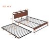 Queen Size Metal Platform Bed Frame with Trundle;  USB Ports and Slat Support ; No Box Spring Needed