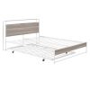 Queen Size Metal Platform Bed Frame with Trundle;  USB Ports and Slat Support ; No Box Spring Needed