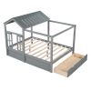 Full Size House Bed with Roof, Window and Drawer