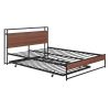 Queen Size Metal Platform Bed Frame with Trundle;  USB Ports and Slat Support ; No Box Spring Needed