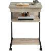 Rolling Computer Desk with 2 Storage Shelves and Drawer, Black
