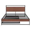 Queen Size Metal Platform Bed Frame with Trundle;  USB Ports and Slat Support ; No Box Spring Needed