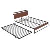 Queen Size Metal Platform Bed Frame with Trundle;  USB Ports and Slat Support ; No Box Spring Needed