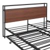Queen Size Metal Platform Bed Frame with Trundle;  USB Ports and Slat Support ; No Box Spring Needed