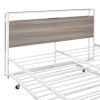 Queen Size Metal Platform Bed Frame with Trundle;  USB Ports and Slat Support ; No Box Spring Needed