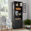 Traditional 5 Shelf Bookcase With Doors, Black